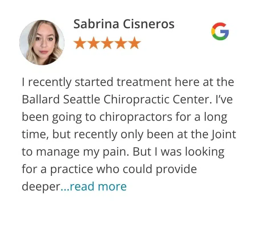 Google review from Sabrina Cisneros for Ballard Seattle Chiropractic Center